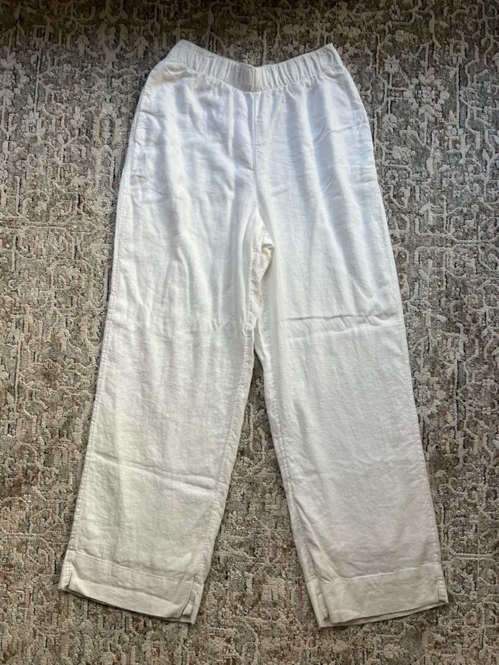 Abercrombie & Fitch White Elastic-Waist Linen Blend Pants, Size Small 🤍